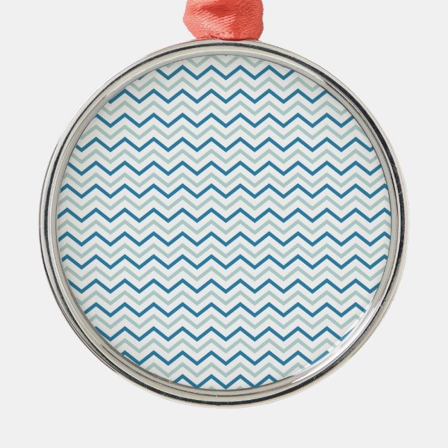 Aqua Blue Zickzack Pattern Silbernes Ornament (Vorne)