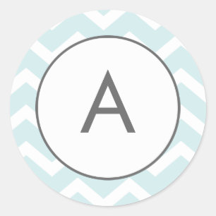 Aqua Blue Zig Zag Zickzack Muster Monogramm Runder Aufkleber