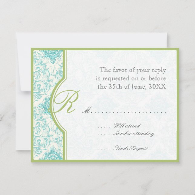 Aqua BlueToile Quatrefoil UAWG Responce Cards RSVP Karte (Vorderseite)