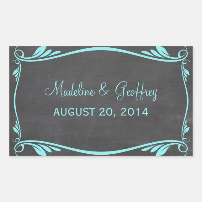 Aqua Blüh Chalkboard Wedding Stickers (Vorderseite)