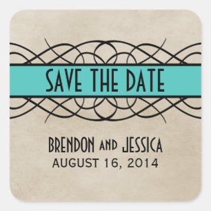Aqua Blühe Border Save the Date Stickers