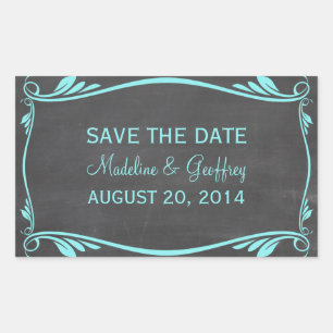 Aqua Blühe Chalkboard Save the Date Stickers