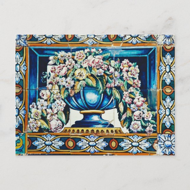 Aqua Blume in Vase, Plaza de Espana, Sevilla, Sp. Postkarte (Vorderseite)