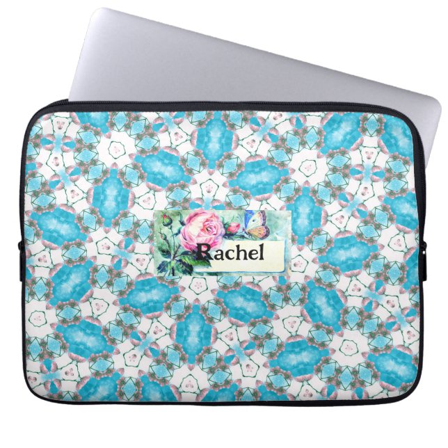 Aqua Blume Pattern Laptopschutzhülle (Vorderseite)
