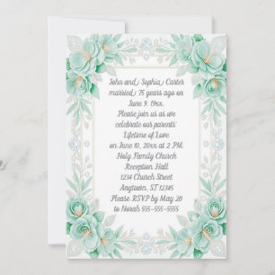 Aqua Blumen und Diamanten 75. Jubiläum Einladung