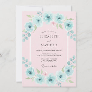 Aqua-Blumenbogen-Hochzeit Einladung