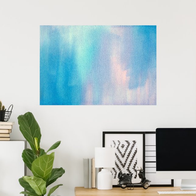 Aqua Blush Abstrakt Wasserfarbe Poster (Heimbüro)