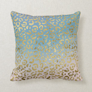Aqua Blush Gold Leopard Print    Kissen