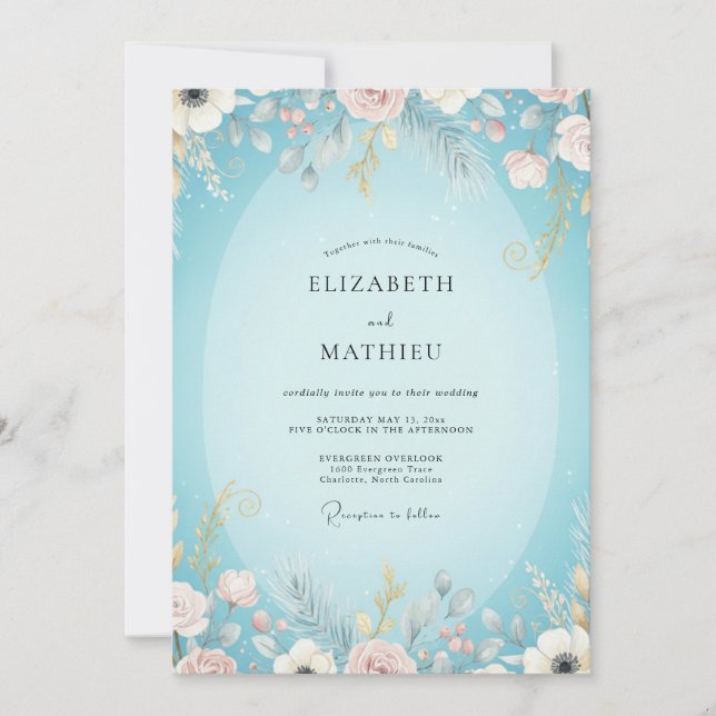 Aqua-Blush-Hochzeit Einladung (Vorderseite)
