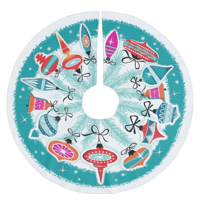 Aqua Border Retro Ornamente Polyester Weihnachtsbaumdecke (Vorderseite)