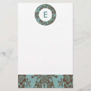 Aqua Brown Damask Anpassbare Monogramm Briefpapier