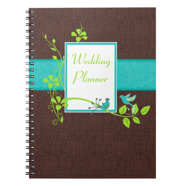 Aqua Brown Green White Wedding Planner Notebook Notizblock (Vorderseite)