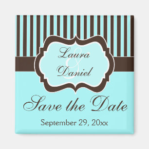 Aqua, Brown, weißer Striped Save the Date Magnet