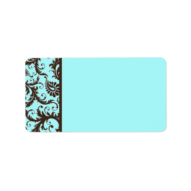Aqua, Brown, White Damask Address Label Adressaufkleber (Vorne)