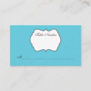 Aqua, Brown, White Damask Platzkarte