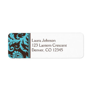 Aqua, Brown, White Damask Rücksendeadresse
