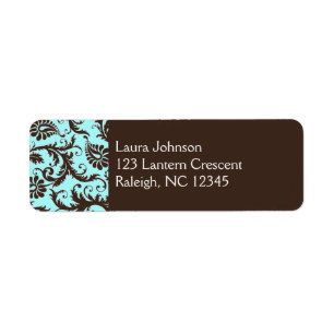 Aqua, Brown, White Damask Rücksendeadresse