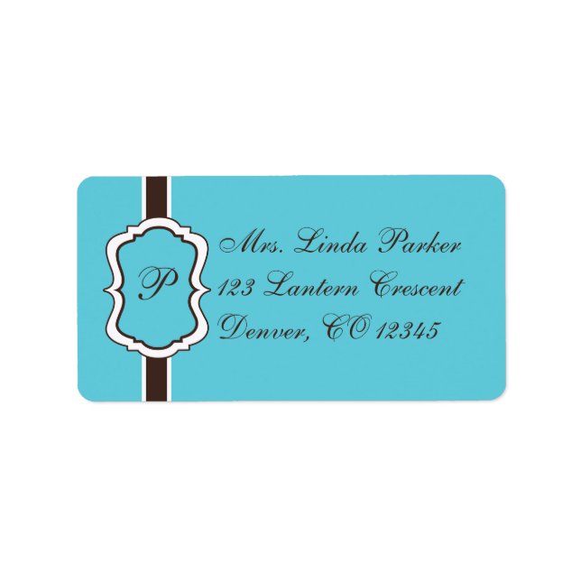 Aqua, Brown, White Mit Monogramm Address Label Adressaufkleber (Vorne)