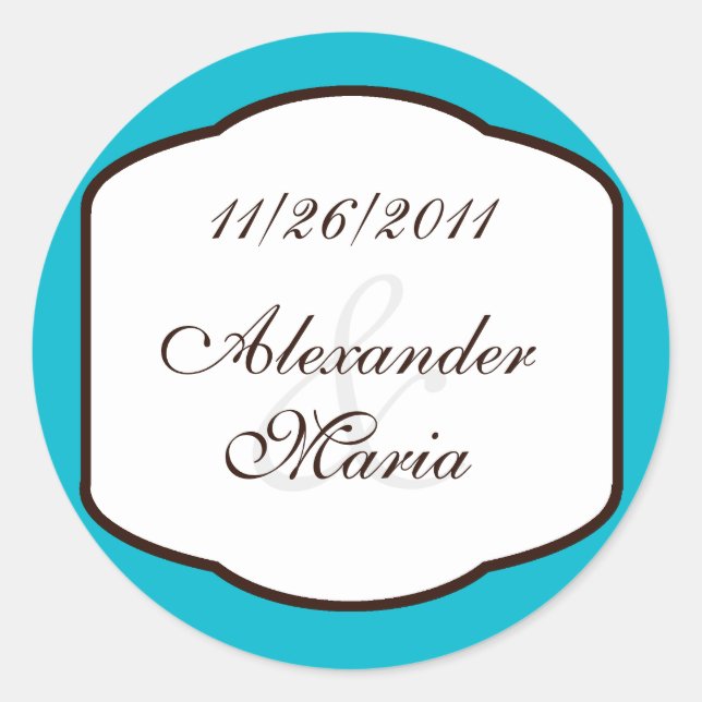 Aqua Brown & White Wedding Umschlag Aufkleber (Vorderseite)