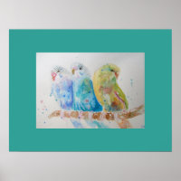 Aqua Budgie Budgie Budgies niedliches Kunst-Poster