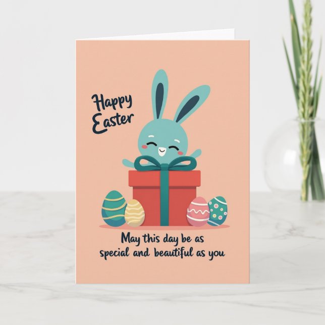 Aqua Bunny Geschenkbox Karte (Vorderseite)