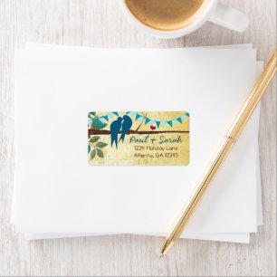 Aqua Bunting Vintag Love Birds Adressaufkleber