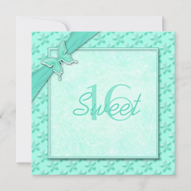 Aqua Butterfly 16 . Geburtstag Einladung (Vorderseite)