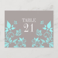 Aqua Butterfly Flora Tischnummer Postkarte