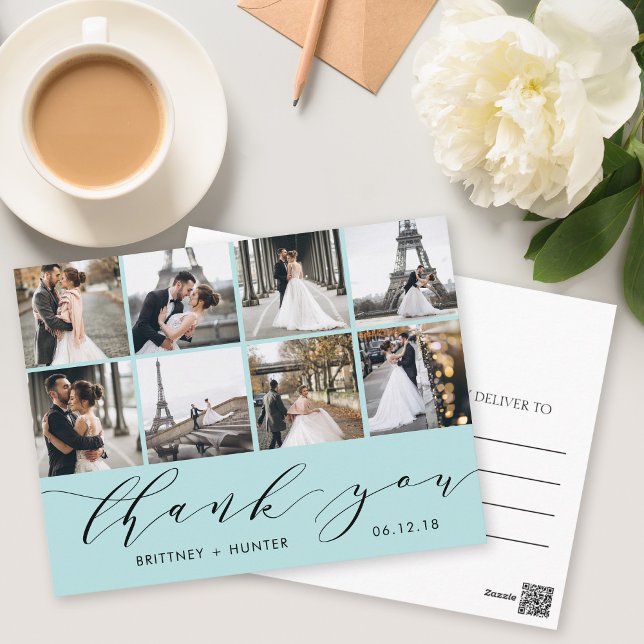 Aqua Calligraphy Script 8 Foto Danke, Postcard Postkarte (Von Creator hochgeladen)