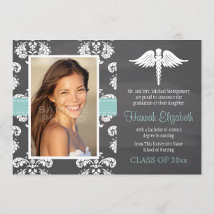 Aqua Chalkboard Nursing School Abschluss Einladung