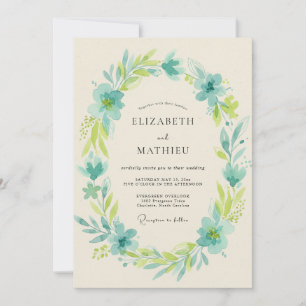 Aqua Chartreuse Kranz Hochzeit Einladung