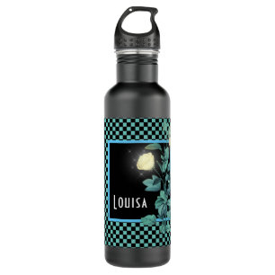 Aqua Checkerboard Floral Personalisiert Edelstahlflasche