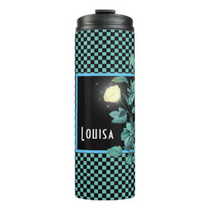 Aqua Checkerboard Floral Personalisiert Thermosbecher