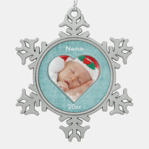 Aqua Chenille Heart Shape Foto Frame Template Schneeflocken Zinn-Ornament