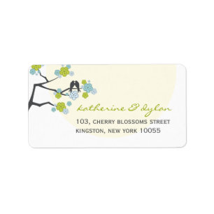 Aqua Cherry Blossoms Love Birds Address Labels Adressaufkleber