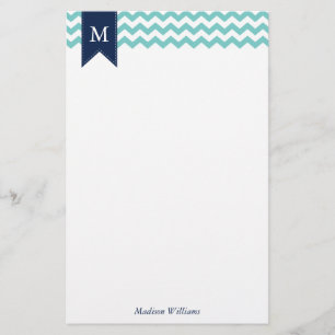 Aqua Chevrons Muster und Blue Monogram Briefpapier