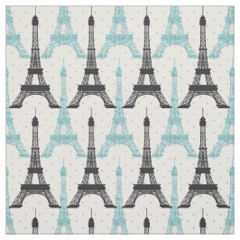 Aqua Chic Eiffel Tower Pattern Stoff