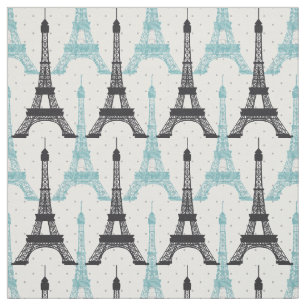 Aqua Chic Eiffel Tower Pattern Stoff