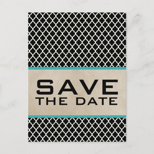Aqua Chic Quatrefolie Save the Date Postkarte (Vorderseite)
