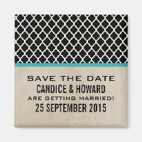 Aqua Chic Quatrefolie Speichern Sie das Date Magne