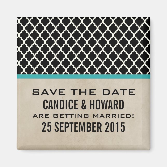 Aqua Chic Quatrefolie Speichern Sie das Date Magne Magnet (Vorne)