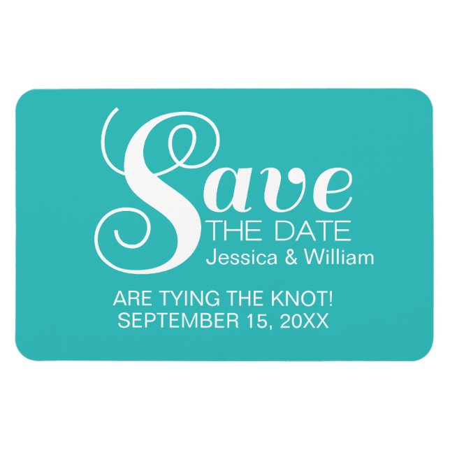 Aqua Chic Typografy Save the Date Magnet (Horizontal)