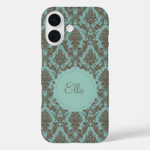 Aqua Chocolate Damask Case-Mate iPhone Case