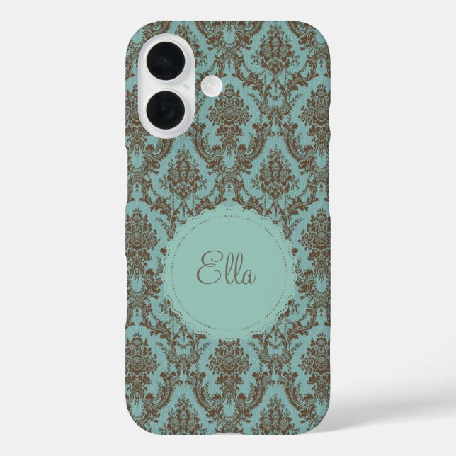 Aqua Chocolate Damask Case-Mate iPhone Case (Rückseite)