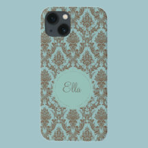 Aqua Chocolate Damask Case-Mate iPhone Case