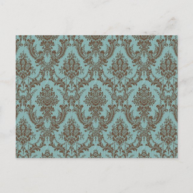 Aqua Chocolate Damask Postkarte (Vorderseite)