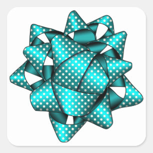 Aqua Christmas Bow Square Stickers, glänzend Quadratischer Aufkleber