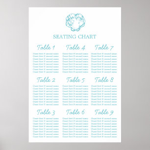 Aqua Clam Muschel Hochzeitstisch Planner 1-9 Poster