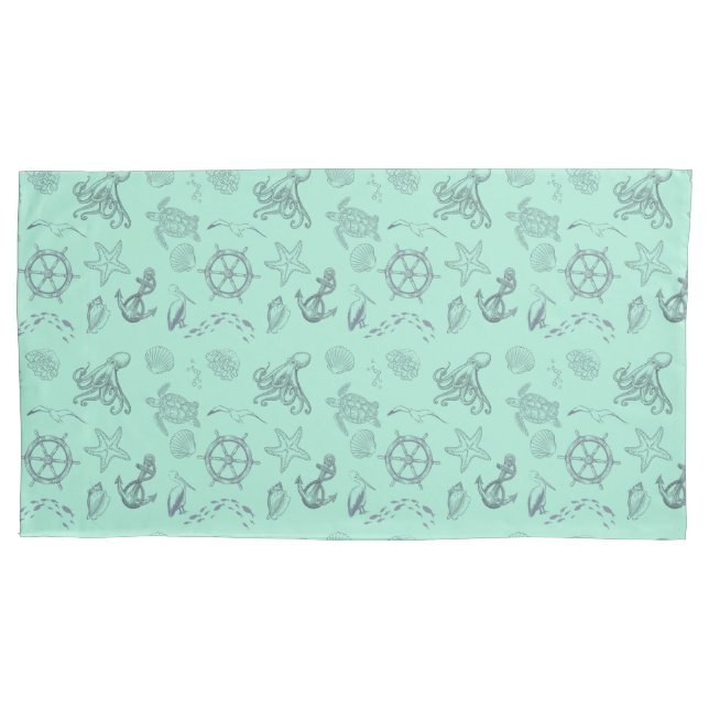 Aqua Coastal Sea Life Kissenbezug (Vorderseite-Links)