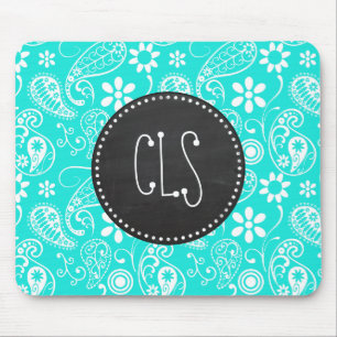 Aqua Color Paisley, Floral; Retro Chalkboard Mousepad